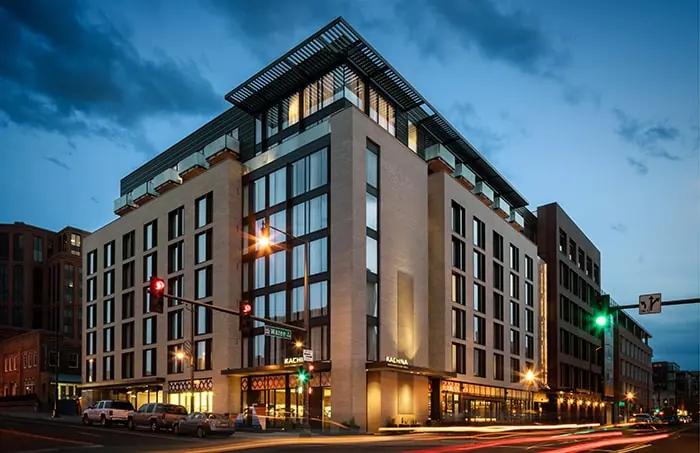 view of dairy block from corner of wazee st and 18th st in downtown denver, co