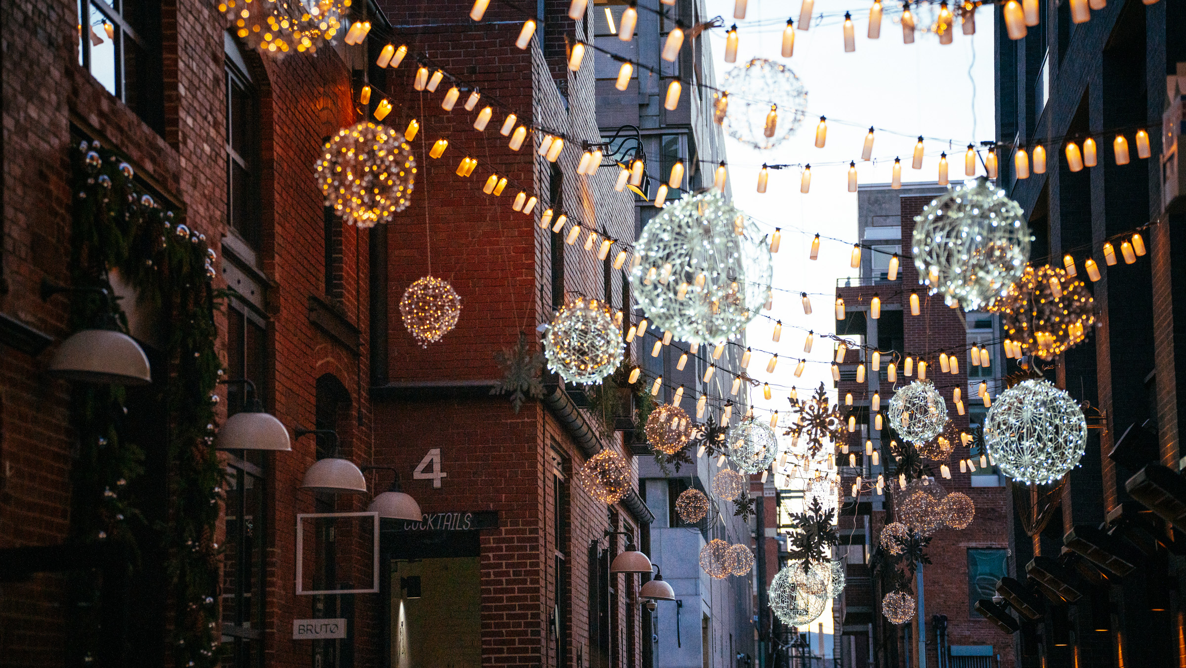 holiday decor in the alley at dairy block denver