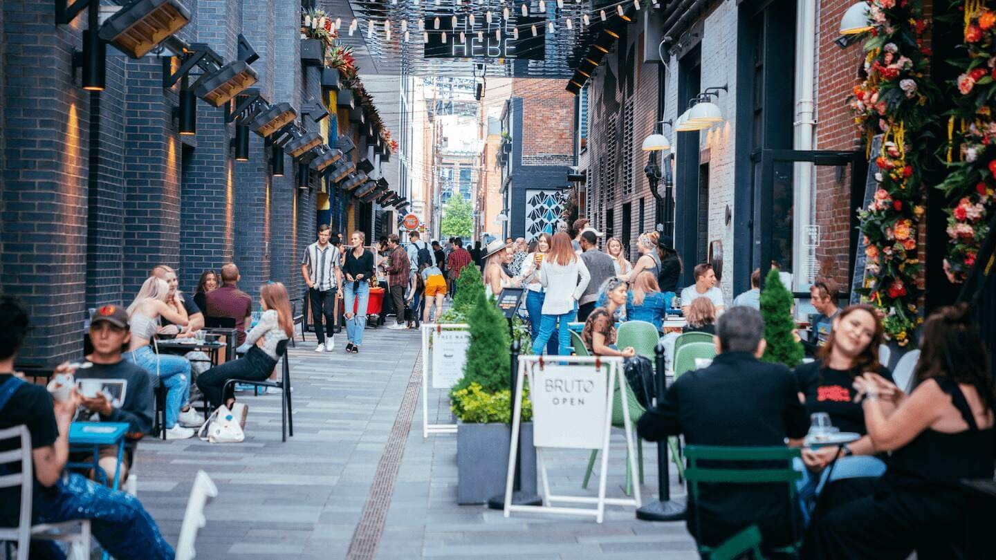 outdoor dining in the alley at dairy block denver