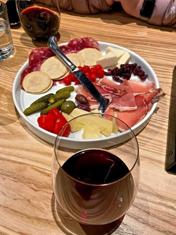 charcuterie and red wine at Blanchard Family Wines at Dairy Block