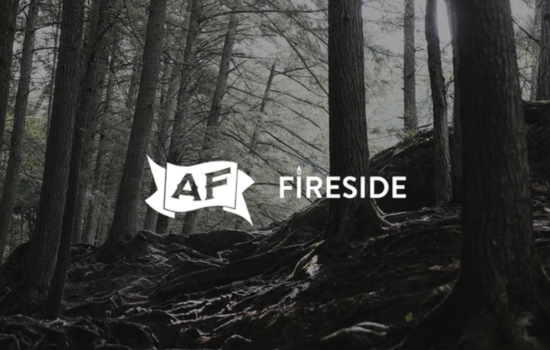 American Field Fireside graphic over dark forest image