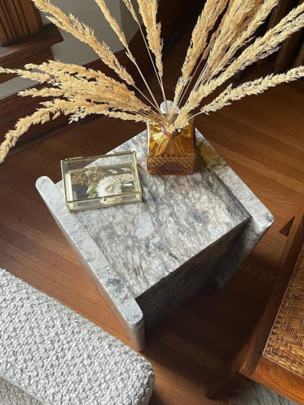 stone table with dried florals