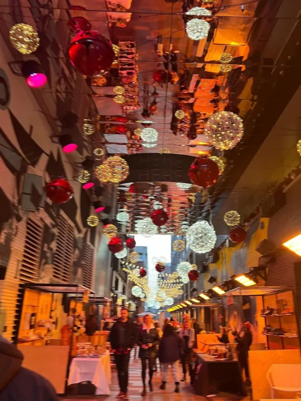 holiday lights in the alley at dairy block denver