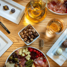 wine, charcuterie, and dessert at blanchard family wines at dairy block denver