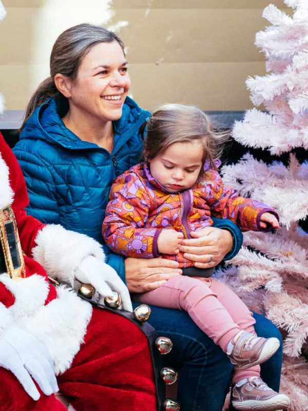 mom with child and santa claus at dairy block denver