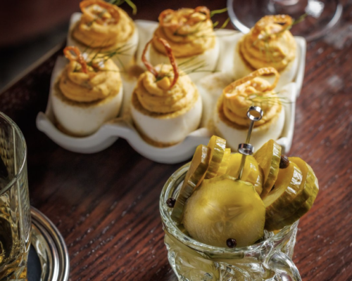 deviled eggs and pickles