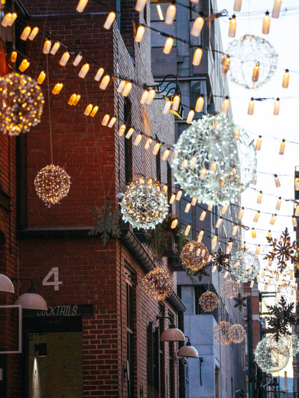 holiday decor in the alley at dairy block denver