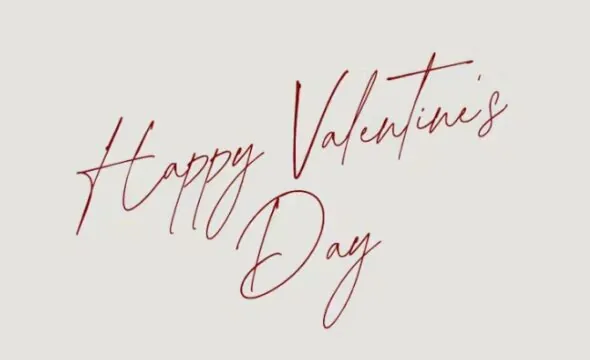 Happy Valentine's Day written in elegant red script on white background