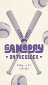 Crossed baseball bats with floating balls, text: 