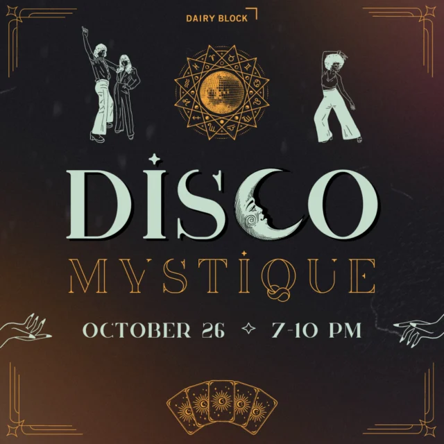 Get ready for a night of otherworldly delights with a funky disco twist! ✨🕺⁠⁠Join us for Disco Mystique, a FREE dance party that’s dark, mysterious, and oh-so-groovy! 🪩 Dance the night away under 40 glittering disco balls (@AbstruseLike) on our epic LED dancefloor while @SomethingVinylClub spins electrifying tunes. 🎶⁠⁠🍸 Sip spooky cocktails from all the bars around the Block ⁠🔮 Partake in Tarot Card & Psychic Readings ⁠by @CosmicTeaHolisticShop and @SakalaCommunity⁠📸 Have your Aura portrait taken⁠🎨 Enjoy live blacklight painting ⁠by @DiegoJaguart⁠🧪 Shop from @BalancedRootApothecary⁠⁠Costumes? Not required, but HIGHLY encouraged! Whether you go witchy, funky, or disco-fabulous, the vibes are all yours.⁠⁠Psst...before the dancefloor heats up, head to @DenverMilkMarket for a groovy Disco Brunch! Fuel up with delicious bites and keep the disco vibes going all day long. 🍳🕺⁠⁠* This event is free and open to all. Some activities may have additional costs. Alcoholic beverages available for 21+ guests with ID. Wristbands will be provided to allow drinks in The Alley.⁠