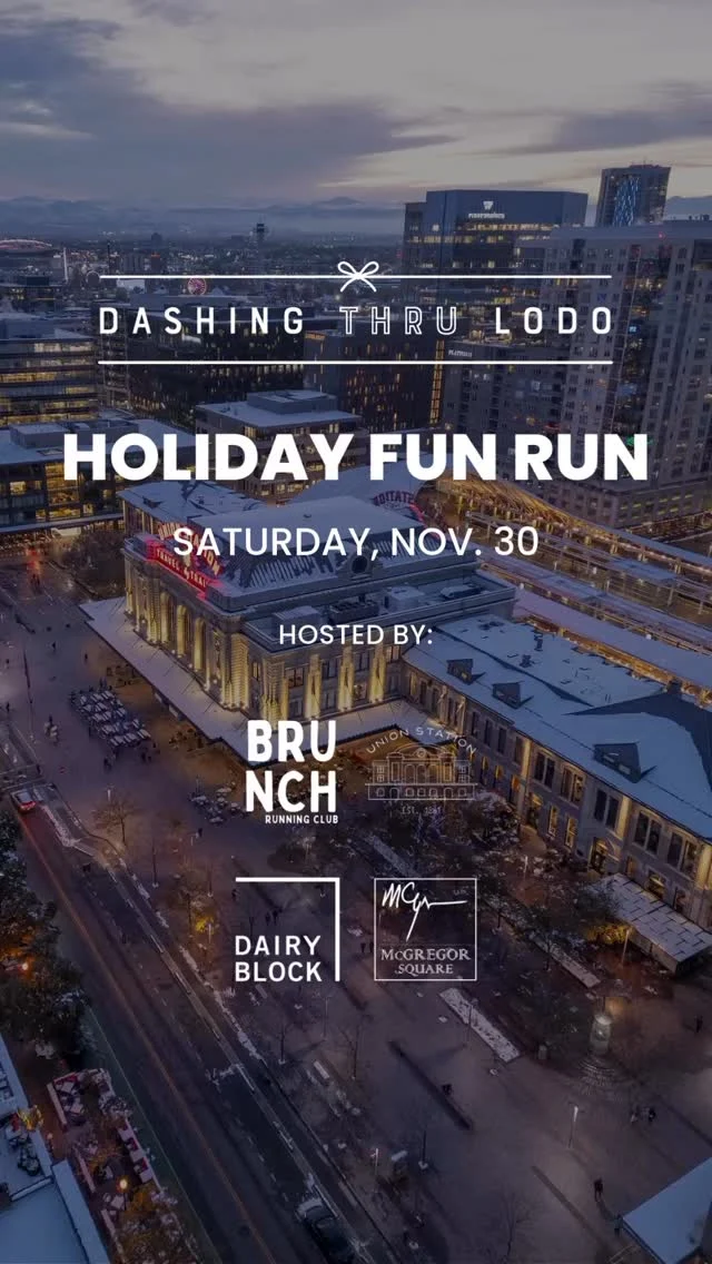 TOMORROW we’re dashing through LoDo!🎄🏃‍♀️⁠⁠Join @BrunchRunning, @DairyBlock, @McGregor_Square, and @DenverUnionStation for the Dashing Thru LoDo Holiday Fun Run, a free, festive event for everyone: runners, walkers, kids, dogs, and costume lovers!⁠⁠📍 Meet at Union Station at 9:30am⁠☕ Start with a free coffee from Pigtrain⁠🎁 Dash past Dairy Block⁠🎉 Celebrate at McGregor Square with holiday cheer⁠⁠Don’t miss Small Business Saturday perks for dashers at all three locations! ✨⁠⁠Tap the link in bio to register and kick off the holiday season with a fun-filled morning.