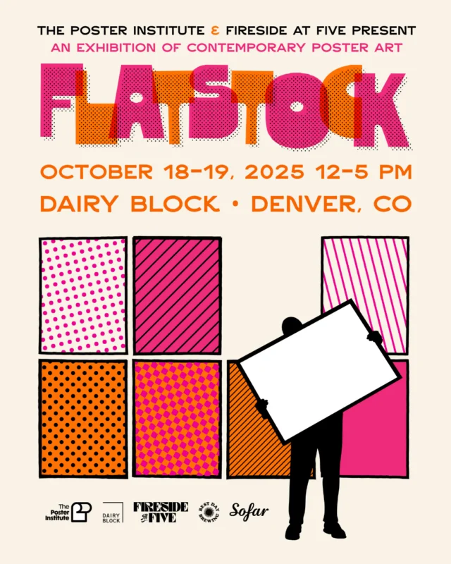 The @PosterInstitute and @FiresideAtFive are excited to welcome @Flatstock back to @DairyBlock! ⚡️Flatstock is a two-day art takeover celebrating the world’s most influential gig poster artists — think bold, handmade, limited-edition screen prints that bring music and design together in the most collectible way.⁠⁠🎶 Enjoy intimate live sets from @SoFarDenver, free sips from @BestDayBrewing, dig through crates at the @RockyMountainRecordShow vinyl pop-up, and color your heart out with a limited-edition community color by number poster in The Alley all weekend long!⁠⁠🎨 Featuring a stacked lineup of local + national artists:⁠@BarryTheArtGuy⁠@JamPrintsArt⁠@Lil_Tuffy⁠@RabiesBabies_⁠@PencilPlan⁠@MoonlightSpeed⁠@TravisGillan⁠@FieldSparrowStudio⁠@DelanoRock⁠@JayesCaitlin⁠Richard Biffle / Ol Crow Studio⁠⁠📍 October 18–19 in the Dairy Block Alley | 12–5 PM | Free & open to the public | 𝗖𝗼𝗺𝗺𝗲𝗻𝘁 "𝗔𝗿𝘁" 𝗳𝗼𝗿 𝗺𝗼𝗿𝗲 𝗱𝗲𝘁𝗮𝗶𝗹𝘀!⁠⁠Tag your poster-loving, Red Rocks-going crew below!⁠