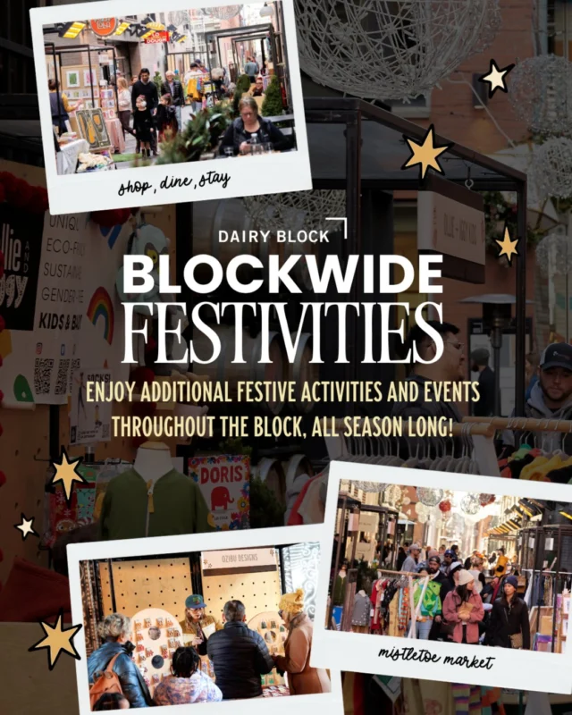 The holidays are in full swing at Dairy Block, and we’re celebrating with Blockwide Festivities all season long! From live music and themed trivia to hands-on classes, cozy tastings, and festive specials, every corner of The Block has something to explore. 🎄 ⁠⁠Enjoy a full lineup of seasonal events, including the Dashing Thru LoDo Fun Run hosted by @LoDoLove, weekly performances from Hillary the Harpist at The @MavenHotel, “How The Mean One Stole The North PL” at @PokaLolaSocialClub, White Elephant Wednesdays, Elf-themed trivia at @DenverMilkMarket, tamale-making at @KachinaDenver, and more. ⁠⁠Many events are free, family friendly, and designed to bring a little extra joy to your holiday visit. ❤️⁠⁠Plus, shop and dine your way through The Block with limited-time holiday specials from @LoDough_Bakery, @BlanchardWine, @SarahOJewelry, @KonjoEthiopianFood, @Love.weld, and so much more!⁠⁠𝗖𝗼𝗺𝗺𝗲𝗻𝘁 "𝗛𝗼𝗹𝗶𝗱𝗮𝘆" 𝘁𝗼 𝗽𝗹𝗮𝗻 𝘆𝗼𝘂𝗿 𝘃𝗶𝘀𝗶𝘁 𝗮𝗻𝗱 𝗲𝘅𝗽𝗹𝗼𝗿𝗲 𝘁𝗵𝗲 𝗳𝘂𝗹𝗹 𝗰𝗮𝗹𝗲𝗻𝗱𝗮𝗿 𝗼𝗳 𝗲𝘃𝗲𝗻𝘁𝘀.